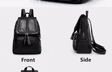 Mochila de piel sintética para mujer, bolso escolar clásico, negro, impermeable, multifunción, para viaje, 2021