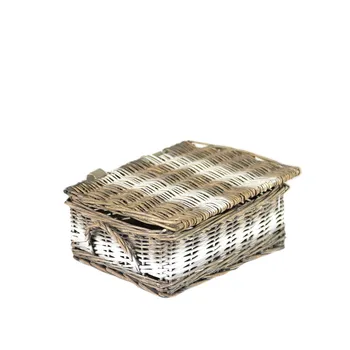 Gray RECTANGULAR wicker basket lid 3 separators 26X20X11 
Gray RECTANGULAR wicker basket lid 3 separators 26X20X11