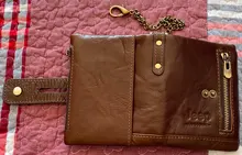 Cartera de cuero con grabado gratis para hombre y mujer, monedero pequeño, portatarjetas, cadena, portafolio de regalo