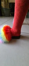Fur Slippers Rainbow-Shoes Flip-Flops Slides Furry Fluffy Girls Kids Summer Children