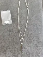 Collar de doble capa de Plata de Ley 925, redondo brillante, circón completo, collares con colgantes largos, regalo para niña, accesorios finos NK062