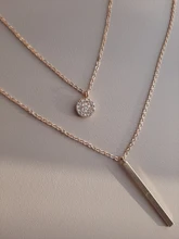 Collar de doble capa de Plata de Ley 925, redondo brillante, circón completo, collares con colgantes largos, regalo para niña, accesorios finos NK062