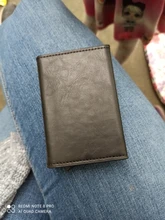 Tarjetero Vintage antirrobo de aluminio para hombre, billetera con bloqueo Rfid, de cuero, Unisex, con información de seguridad, monedero de Metal