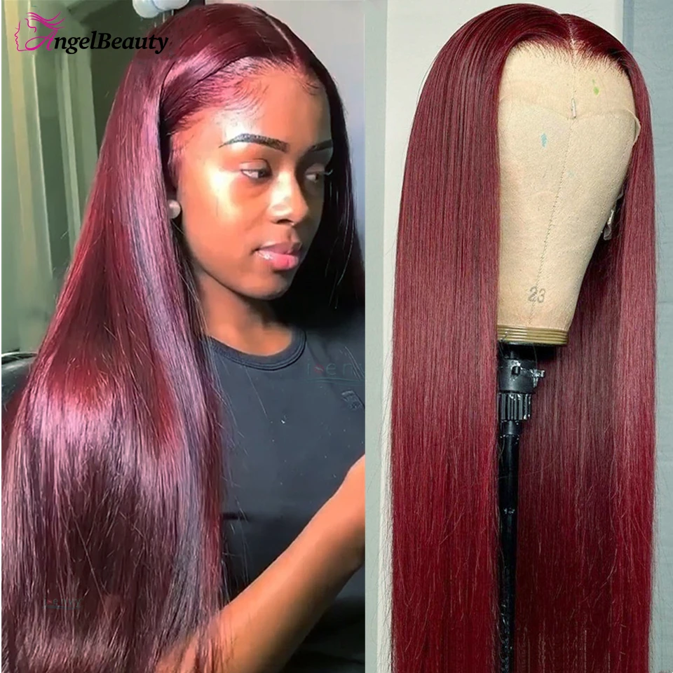 Парики из человеческих волос 99J 13X4 HD, прозрачные прямые 1B/99J, парик на сетке спереди для женщин, парик с бразильской застежкой 4x4, 30 дюймов, бордовый