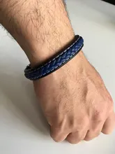 Pulsera de cuero trenzado para hombre y mujer, brazalete de acero inoxidable con cierre magnético, regalo de joyería, nueva moda, PD0740