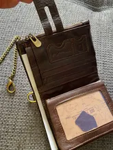 Cartera de cuero con grabado gratis para hombre y mujer, monedero pequeño, portatarjetas, cadena, portafolio de regalo