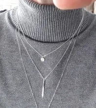 Collar de doble capa de Plata de Ley 925, redondo brillante, circón completo, collares con colgantes largos, regalo para niña, accesorios finos NK062