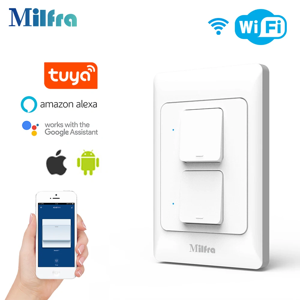 Milfra Smart Home Automation System US WiFi Push Button Wall Light Switch US 1 2 3 Gangs Physical Switches Smart Life Tuya APP
Milfra Smart Home Automation System US WiFi Push Button Wall Light Switch US 1 2 3 Gangs Physical Switches Smart Life Tuya APP
