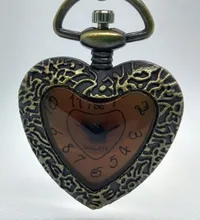 Moda Vintage Retro reloj de bolsillo de cuarzo amor cristal con de forma de corazón colgante de cadena suéter cadena collar reloj regalos TT @ 88