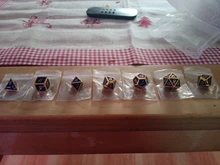 Juego de dados de Metal para juego de mazmorras y dragones, 7 dados de Metal dorados y azules para juegos de mazmorras y dragones, esmalte brillante