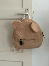 Mochila portátil para la compra de viaje para niños, morral informal de lana de cordero para otoño e invierno, mochila de hombro en forma de oso
