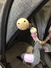 Cochecito de bebé de juguete de madera con Clip, carrito móvil de bebé con cuentas de felpa, cadena de chupete masticable, sonajero, mordedor de madera, collar, cuentas de dentición