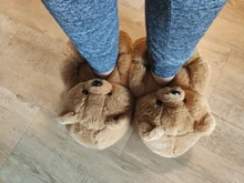 Zapatillas lindas de piel sintética antideslizantes para mujer, zapatos cálidos de invierno, con dibujos animados de oso de peluche, para el hogar