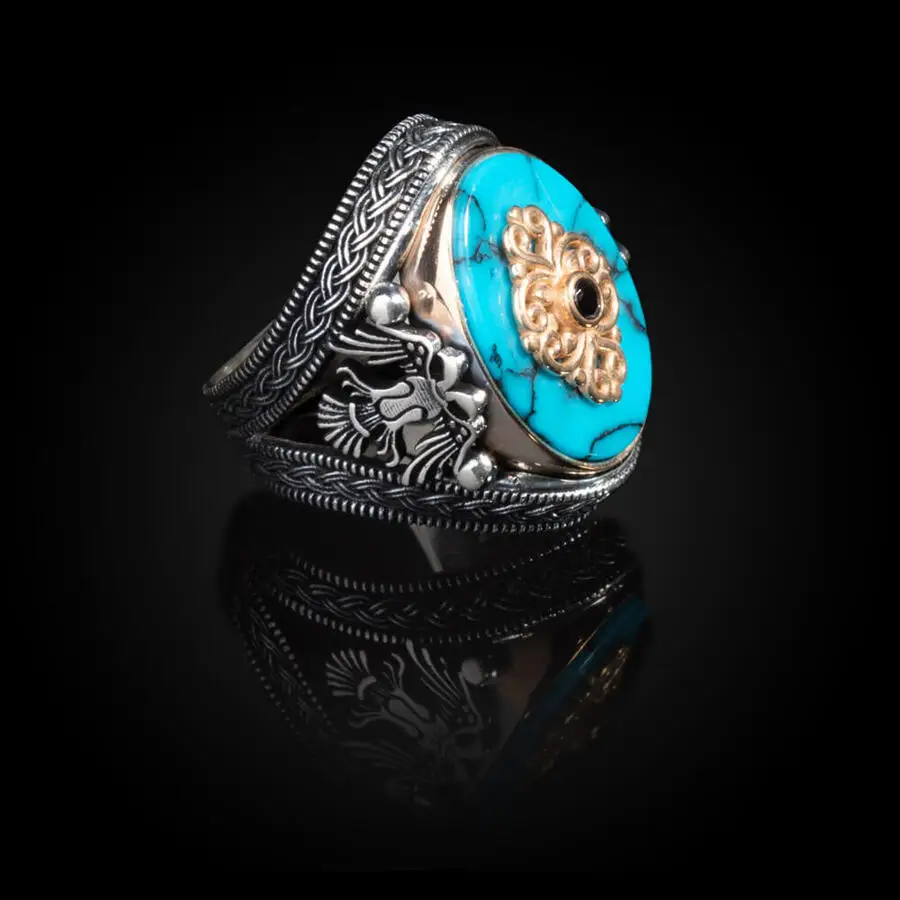 Aesthetic Finished Turquoise Stone Silver Ring with Double Headed Eagle Motif Fashion Turkish Premium Quality Handmade Jawelery
Aesthetic Finished Turquoise Stone Silver Ring with Double Headed Eagle Motif Fashion Turkish Premium Quality Handmade Jawelery