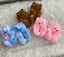 Zapatillas lindas de piel sintética antideslizantes para mujer, zapatos cálidos de invierno, con dibujos animados de oso de peluche, para el hogar