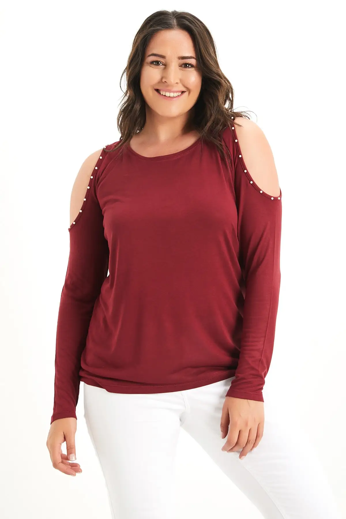 Женская блузка из вискозы Sans Textile с низким вырезом и жемчугом 26 N11506 |