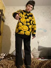 Suéteres de gran tamaño para hombre, Tops de otoño e invierno, ropa de dibujos animados con sonrisa de dibujos animados, ropa informal estilo Hip Hop, Jersey Harajuku, 2020