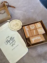 Juego de 6 uds./1Set de tarjetas de nacimiento para bebé, Milestone, bloque de haya cuadrado grabado, meses de nacimiento para recién nacidos, Mitos de cumpleaños, accesorios de fotografía