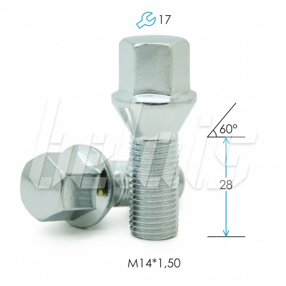 Болт M14*1.5*28 ключ 17 мм конус (хром) #12051 | Автомобили и мотоциклы
