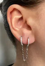 Plata esterlina 925 1PC doble orificio de oreja cúbico pendiente del aro zirconia oído de la joyería para las mujeres, regalo de S-E1030