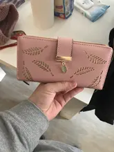 Cartera larga de piel sintética para mujer, bolso dorado con hojas ahuecadas, monedero, tarjetero
