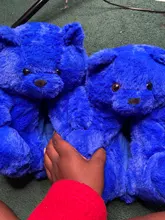 Zapatillas lindas de piel sintética antideslizantes para mujer, zapatos cálidos de invierno, con dibujos animados de oso de peluche, para el hogar