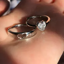 2 unids/set ajustable-corazón en forma de carta de cobre Chapado en plata 30% Cristal, anillo de los hombres de la joyería de las mujeres al por mayor Dropshipping. Exclusivo.