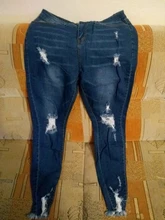 CHRLEISURE-vaqueros de cintura alta para mujer, Vaqueros ajustados con agujeros elásticos, Vaqueros ajustados de realce, Vaqueros rasgados 3XL para mujer