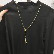 Collar de Rosario, collar con colgante de cruz de Jesucristo, cadena larga de cuentas de aleación para hombres y mujeres, joyería de moda cristiana de la Virgen María
