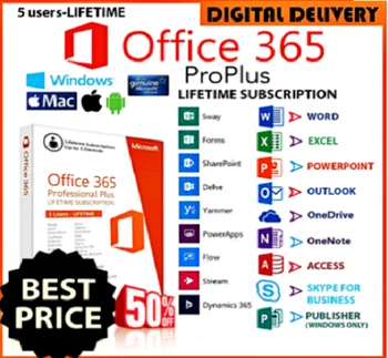 Microsoft Office 365 LIFETIME Account Subscription 5 Users PC/Mac 2019
Microsoft Office 365 LIFETIME Account Subscription 5 Users PC/Mac 2019