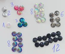 40 piezas 8mm 10mm 12mm Colores mixtos sirena pescado escala plana trasera Diamante de imitación redondo cabujón adorno Scrapbooking manualidades DIY