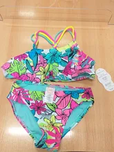 Trajes de baño con estampado Floral para niña, bañadores de dos piezas con volantes, Bikinis con múltiples tirantes