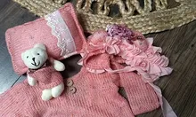 4 unids/set ropa de bebé accesorios de fotografía recién nacido mameluco para bebé gorro cojín conjunto con oso de peluche Cuco sesión de fotos trajes