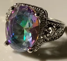 FDLK-Anillo de aleación de Estilo Vintage para mujer, sortija de compromiso de Color arcoíris místico, corte ovalado, regalo de cumpleaños, anillo de compromiso de boda