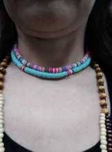 Gargantilla Bohemia con cuentas de barro colorido para la playa collar de arcilla polimérica Boho Arco Iris joyería ajustable para mujeres y niñas