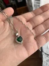 Collar con colgante de corazón para mujer, Circonia cúbica verde, joyería de plata 925 para mujer