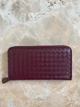 Cartera de cuero tejida larga para hombre y mujer, bolso de mano de marca de lujo, cartera sencilla a la moda, 100% de gran capacidad de piel de oveja