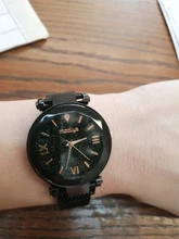 Reloj de pulsera de cristal Cuarzo con cielo estrellado para mujer, cronógrafo plano con hebilla magnética de malla, brazalete con carácter, a la moda