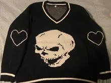 Rapcopter-suéteres Y2K para mujer, suéteres de calaveras con cuello de pico, Tops tejidos informales holgados, ropa de calle, Tops Retro, azul, otoño 2020