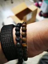 Conjunto de 2 pulseras de Lava y Ojo de Tigre con piedra Natural para Hombre y mujer, joyería clásica