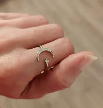 Anillo de plata de primera ley con forma de luna y estrella para mujer, sortija, plata esterlina 925 Plata de Ley auténtica, Circonia cúbica, zirconia, circonita, zirconita, estilo minimalista, 2019