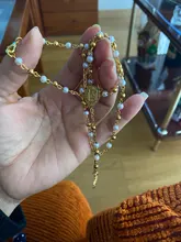 Collar de Rosario, collar con colgante de cruz de Jesucristo, cadena larga de cuentas de aleación para hombres y mujeres, joyería de moda cristiana de la Virgen María