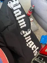 Palm Angels carta logotipo Unisex de los hombres las mujeres AMANTES DE Estilo de pareja de moda de algodón de manga corta de cuello redondo Camiseta novio regalo