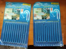 12/set palos Sani aceite de descontaminación de la cocina, baño, bañera desagüe limpiador de limpieza de alcantarillado Rod conveniente alcantarilla pelo claro