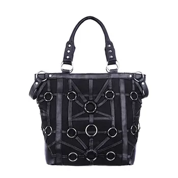 Tiberio Dark Side RESTYLE O Ring Harness Straps Nu Goth Tote Bag in Black Denim and Synthetic Leather Gothic Punk Rock
Tiberio Dark Side RESTYLE O Ring Harness Straps Nu Goth Tote Bag in Black Denim and Synthetic Leather Gothic Punk Rock