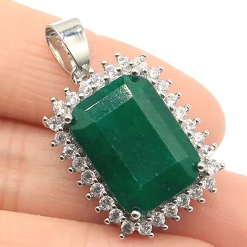 

33x14mm SheCrown 2020 New Arrival Big Gemstone 18x13mm Real Green Emerald Red Ruby CZ Gift For Sister 925 Silver Pendant
