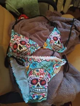 Jackherelook-bañador Punk con estampado Floral de calavera para mujer, traje de baño Sexy de dos piezas de cintura baja con hombros descubiertos