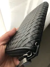 Cartera de cuero tejida larga para hombre y mujer, bolso de mano de marca de lujo, cartera sencilla a la moda, 100% de gran capacidad de piel de oveja