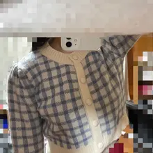 OCEANLOVE cuadros suéteres mujeres corto Slim coreano nueva moda Chaquetas de punto Otoño Invierno dulce 2021 Chaqueta Mujer 18825