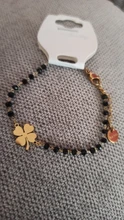 Pulsera de acero inoxidable con forma de trébol de oro rosa para mujer, brazalete de cuentas de cristal negro, joyería 2020